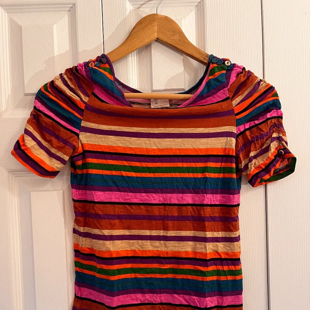 9-H15 STCL Anthropologie Women Top Striped Boatneck 3/4 Sleeve (size S)